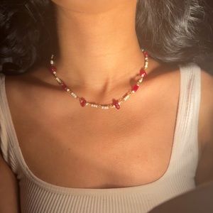 red and gold beaded necklace